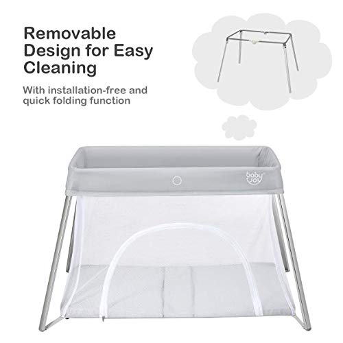 Silver Baby Joy 2-in-1 Travel Crib with Zipper, Portable Toddler Playpen