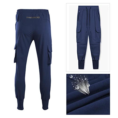 Men's Tapered Jogger Pants - Athletic Workout Sweatpants, Navy Blue, Medium