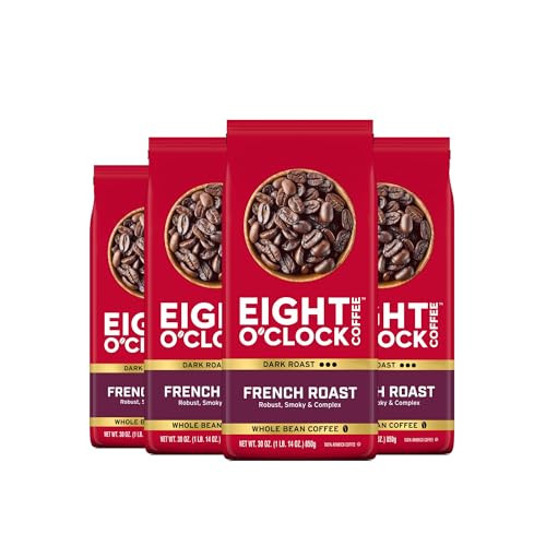 French Roast Whole Bean Coffee - 30 oz Pack of 4, Dark Roast, Robust & Smoky Flavor with 100% Arabica Beans - Ideal for French Press & Coffee Makers