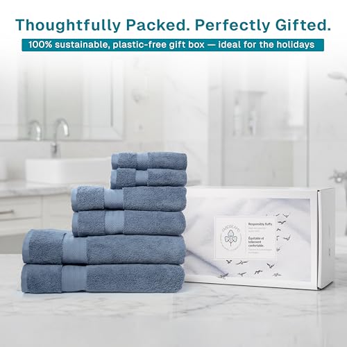 Organic Cotton Bath Towel Set of 6 - Dark Blue - Hotel Quality 700 GSM