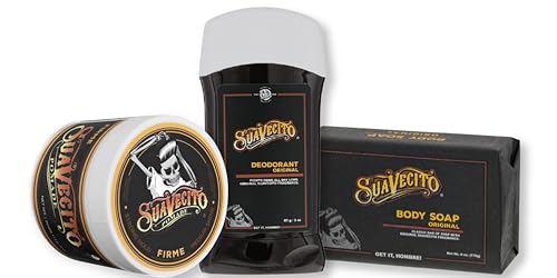 Suavecito Pomade Firme Strong Hold Hair Styling Pomade with Deodorant & Body Soap Bundle