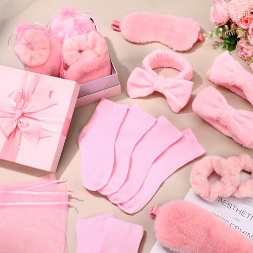 Pink Spa Party Favors Set - Sleepover Gifts Includes Headbands Masks Socks & Organza Bags
