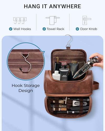 Men's PU Leather Toiletry Bag - Extra Large Dark Brown Travel Organizer