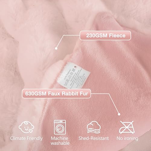 Pink Fluffy Double-Sided Throw Blanket 50x60 Fuzzy Faux Fur Couch Bed Cozy