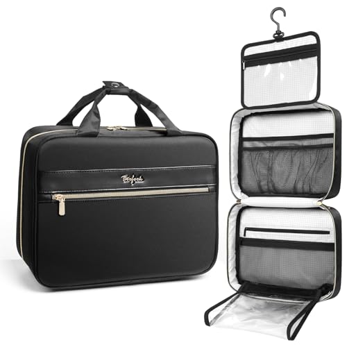 Travel Toiletry Bag, Large Hanging Toiletry Bag for Women Men, Cosmetic Makeup Bag for Traveling, Makeup Organizer for Full-Size Shampoo, Travel Essentials Bag