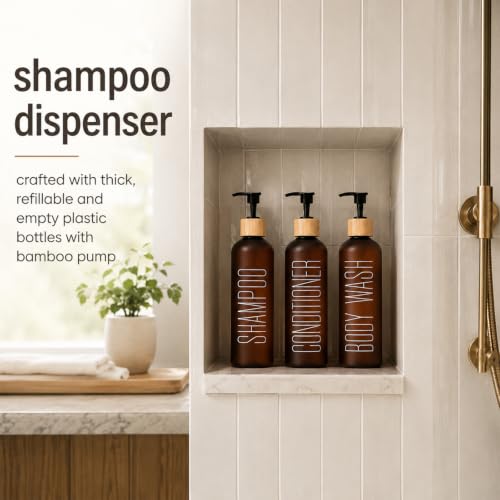 Brown & Bamboo Pump Refillable Shampoo & Conditioner Dispenser Set - 16oz