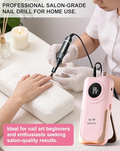 Pink Cordless Professional Nail Drill Kit 35000RPM with LCD Display & 14 Bits