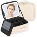 Travel Makeup Bag with Lighted LED Mirror & Adjustable Dividers
