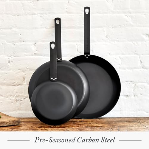 12-Inch Pre-Seasoned Carbon Steel Frying Pan Skillet Black - Lightweight & Oven-Safe