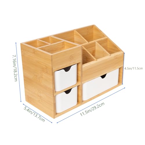 Bamboo Makeup Organizer with 3 Drawers, Dresser Cosmetic Organizer Box,Bamboo Desk Organizer for Home with Adjustable Dividers£¨11.5x5.4in£©