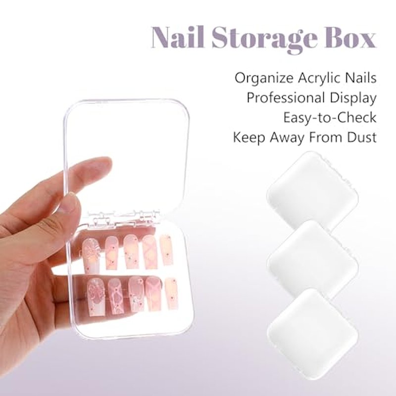 DIVINA VITAE 36Pcs Clear Nail Box Organizer Case Set, Press on Nail Display Box with 3Pcs All-In-One Storage Boxes and 60pcs Double Sided Adhesive Nails Display Tape for Nails Art Home Salon(3 Sets)