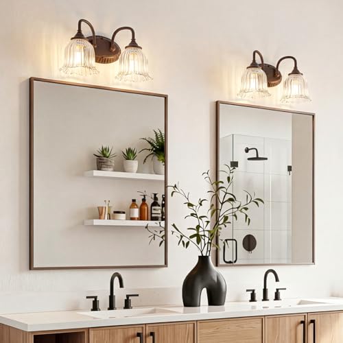 AURYNIX Oil Rubbed Bronze 2-Light Bathroom Vanity Light with Floral Glass Shades