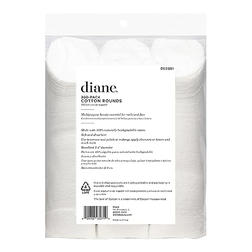 Diane Multi-Layer Cotton Rounds, 300 Count Bulk Pack, 100% Pure Cotton, Premium, Hypoallergenic, Biodegradable, Strong and Durable Makeup and Nail Polish Removal Wipes
