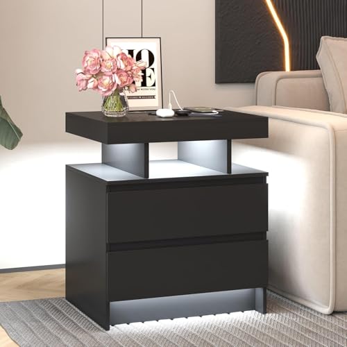 dnbss LED Nightstand with Charging Station & Dimmer, Black Variation