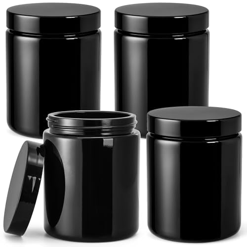 Black Glass Storage Jars Set of 4 - 8oz Airtight & UV-Protected Food & Herb Containers