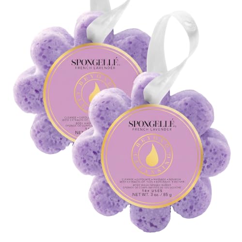 Spongellé French Lavender Wild Flower Bath Sponge with Built-in Body Wash, Pack of 2 - 14+ Uses