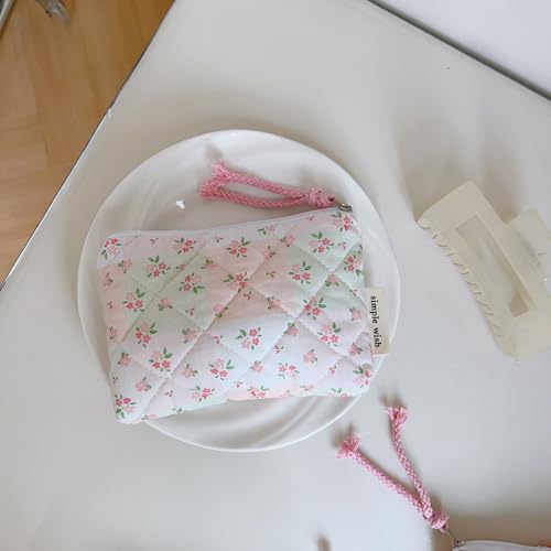 Floral Quilted Cotton Shoulder Bag Set 3-in-1 Handbag with Matching Mini Pouch Cosmetic Bag Large Capacity Tote A053