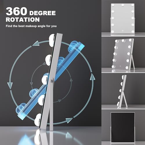 Hasipu Vanity Mirror with Lights - 11" x14¡±Hollywood Makeup Mirror with 11 Dimmable LED Bulbs, 10X Magnification, 3 Color Modes, Touch Control & USB Port, 360¡Æ Rotation