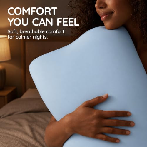 Blue 32-Inch King Contour Memory Foam Pillow for Neck Pain Relief - Ergonomic Support