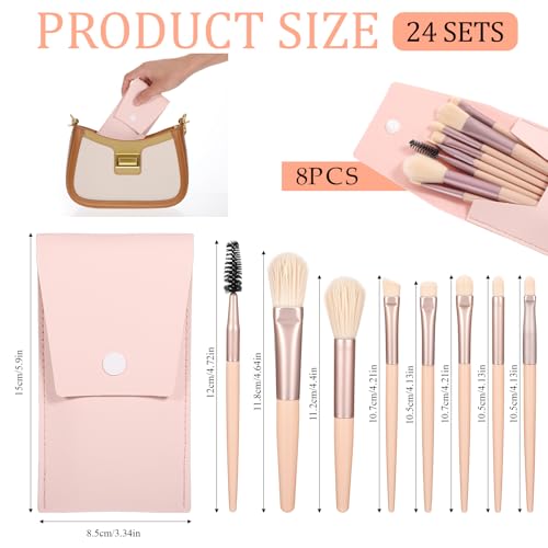 DIVINA VITAE 24Pcs Travel Makeup Brush Set with Bag - Pink, Face & Eye Brushes for Women and Girls