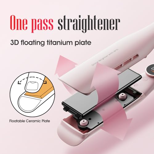 LENA 1.6 Inch Pink Wide Titanium Flat Iron with 12 Temp Settings & LED Display