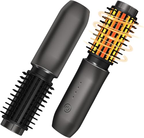 Cordless Hot Brush Hair Straightener & Curling Iron - Travel Portable, 4 Temp, Fast Heating - Classic Black