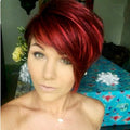 HOTKIS T1B/99J Pixie Cut Human Hair Wig with Side Bangs, Short Bob, Glueless, Natural Straight, Black Burgundy Two Tone for Women
