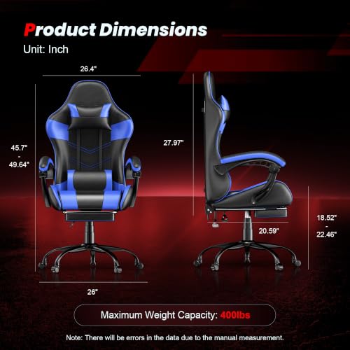 Frovlni Blue Gaming Chair with Footrest, Ergonomic Video Game Chair for Adults