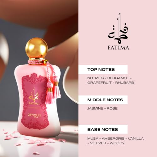 Fatima Pink Eau De Parfum for Women - Floral, Woody, Warm Scent 3.4 Fl Oz