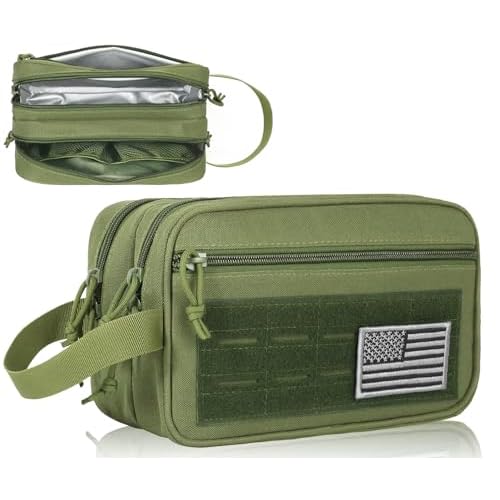 DBTAC Tactical Toiletry Bag for Men | Dry Wet Separate Hygiene Bag Compact Dopp Kit Mens Shaving Kit Travel shower Bag (Green)