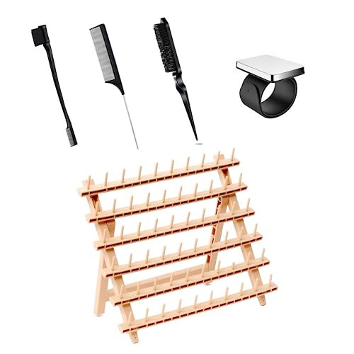 Hair Braiding Rack with Comb Set & Gel Wristband - Wood Color Combo3