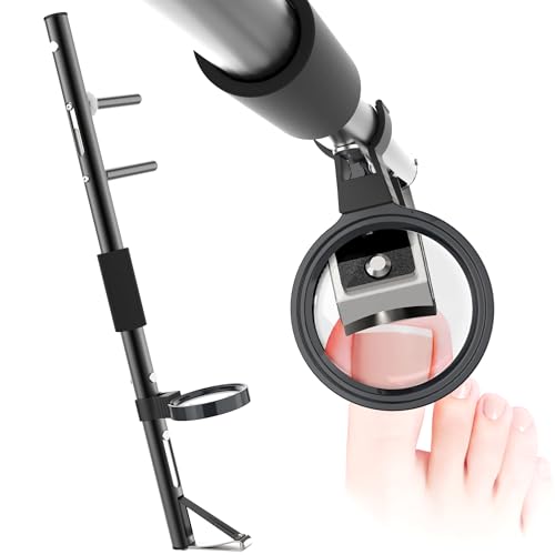 Long Handled Toenail Clippers with Magnifier, Ergonomic Wide Jaw for Thick Nails, Easy Reach Pedicure Tool for Seniors, Arthritis & Overweight, 28in Black