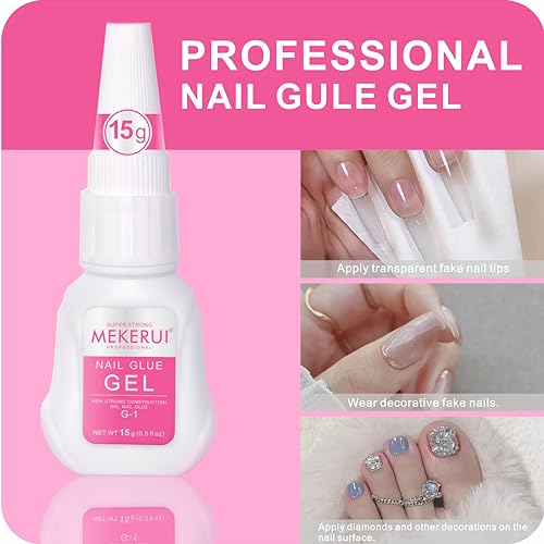 Nail Glue Gel 2 Pack ? Super Strong Press On Nail Glue, Air Dry in 7 Seconds, No UV Lamp Needed, Thick Gel Formula for Long-Lasting False & Press-On Nails