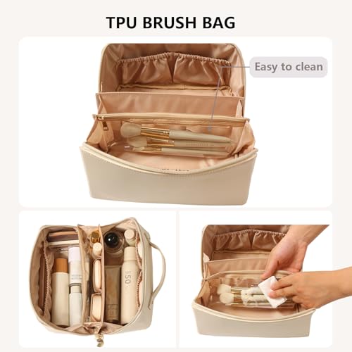 Omeily Travel Makeup & Toiletry Bag for Women C-Brown Large Capacity Organizer