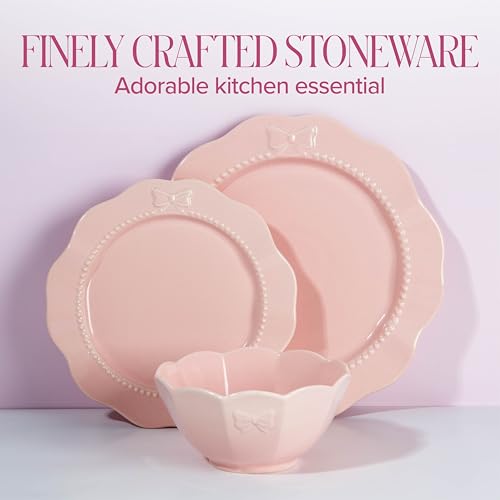 Pink Embossed Bow Dinnerware Set - 12-Piece Ceramic Service for 4 by Paris Hilton