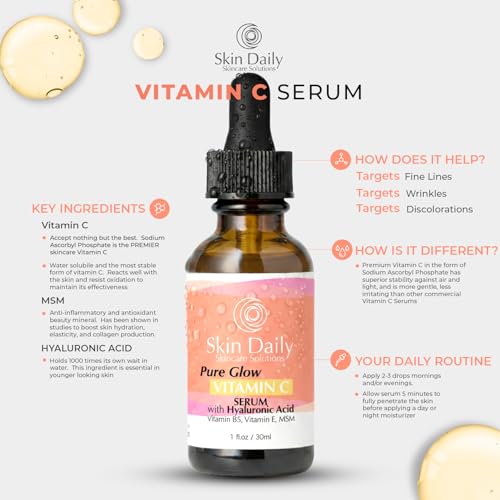 Vitamin C Serum for Face 1 oz - Brightening, Hydrating & Anti-Aging Serum with Hyaluronic Acid & Electrolytes - Sensitive Skin
