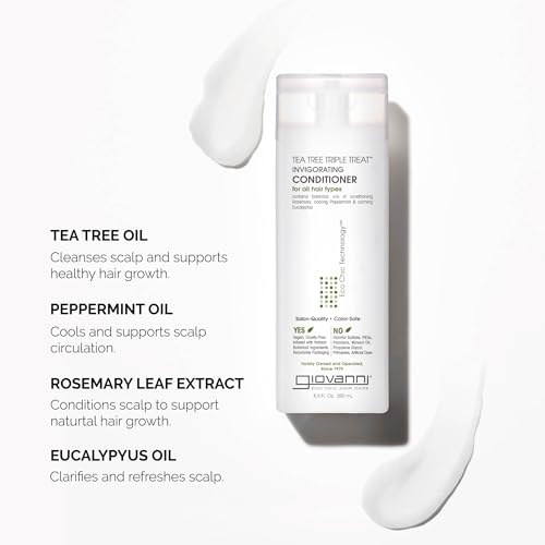 GIOVANNI Tea Tree Triple Treat Invigorating Conditioner - Cooling Peppermint, Eucalyptus, Rosemary, Helps Dry Flaking Scalp, Paraben Free, Helps to Moisturize, Smooth & Detangle- 8.5 oz (3 Pack)