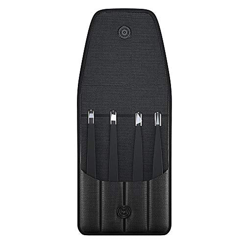 Tweezers Set - Professional Stainless Steel 4-Piece Precision Tweezer for Men & Women - Great for Facial Hair Removal, Eyebrow Shaping, Splinters & Ingrown (Black)