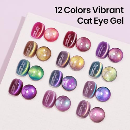 Magnetic Nail Polish Gel Set - 12 Vibrant Cat Eye Colors with Magnet for Mesmerizing 3D Effects