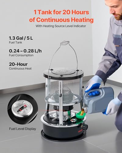 VEVOR 9000 BTU Portable Kerosene Heater & Stove - Indoor Outdoor 2-in-1 Space Heater with Adjustable Height, Flame Control, Easy Storage
