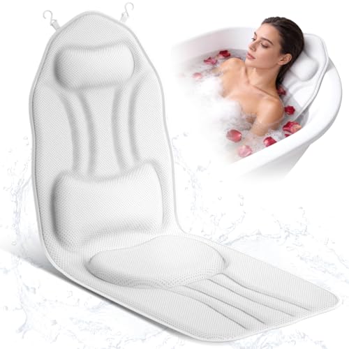 52" x 16" Full Body Bath Pillow for Bathtub, Luxury Bathtub Cushion with 192 Suction Cups and Soft 5D Mesh Fabric, Bath Tub Pillows for Head and Neck, Relaxing Tub Accessories for Women
