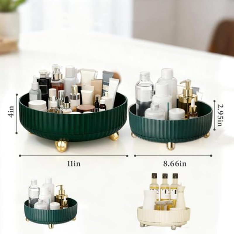 360¡ÆRotating Organizer,Lazy Cosmetic Perfume Storage Organizer,Large-Capacity Round Display Box,Suitable for Bathroom Countertops,Dressers (Peacock Green)