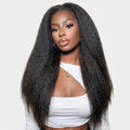 Natural Black 20in Kinky Straight V-Part Wig 180% Density, Glueless U Part Short Clip-In
