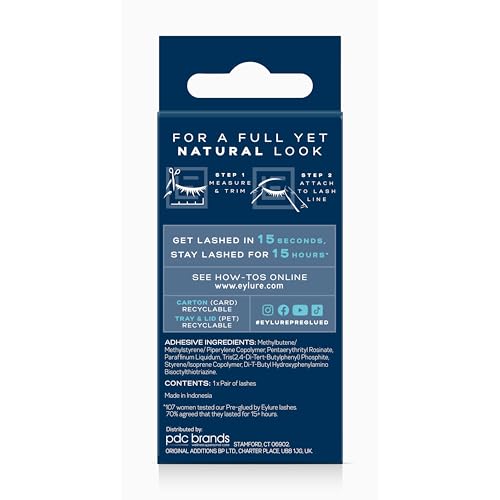 Eylure Press On Pre-Glued False Eyelashes, 3/4 Length Lashes, No. 005, 1 Pair