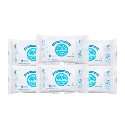 Handzies Natural Soap and Water Cleansing Towelettes- Free&Clear- 12ct Travel Pack- Bundle of 6 (72 total towelettes)