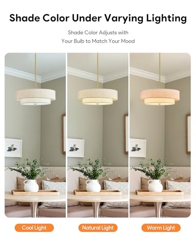 Modern Drum Chandelier - 18 Inch Linen Pendant Light with Brushed Gold Finish - 4-Light
