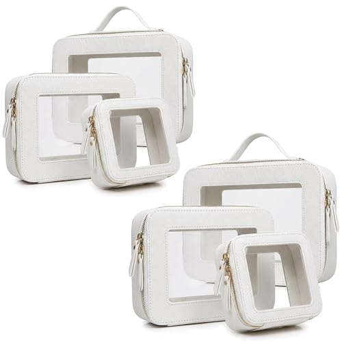 Makeup Bag | Transparent Toiletry Bag | Portable Waterproof Makeup Storage Bag | Travel-Specific Skincare Storage Bag | 2 Sets, L+M+MINI(White)