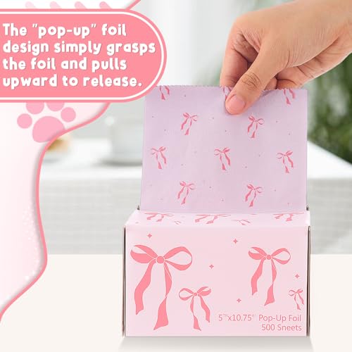 Pink Bow Hair Foils for Highlighting - 500 Sheets, 5 x 10.75 in, Salon Use - AmazingSpark Variation