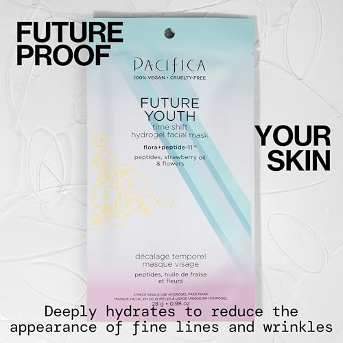 Pacifica Future Youth Time Shift Hydrogel Facial Mask - 12-PACK - Multi-Peptide Anti-Aging Sheet Mask for Firming & Plumping, Ultra-Hydrating Serum-Infused Mask for Face & Neck, 100% Vegan