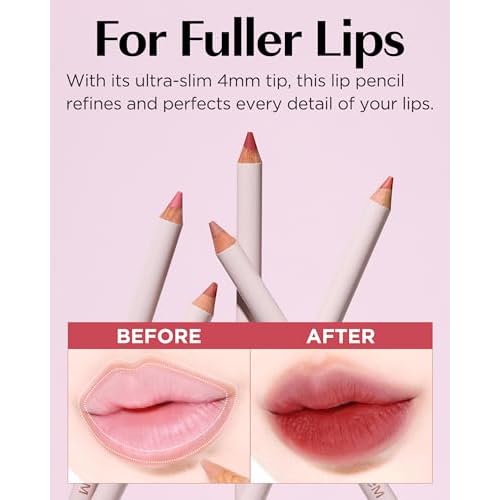 THESAEM Cover Perfection Lip Pencil - 01 Near Skin Beige - Slim 4mm Lip Liner for Overlip Correction - Korean Makeup Lip Contouring Pencil Easy Blending Formula, 0.04oz